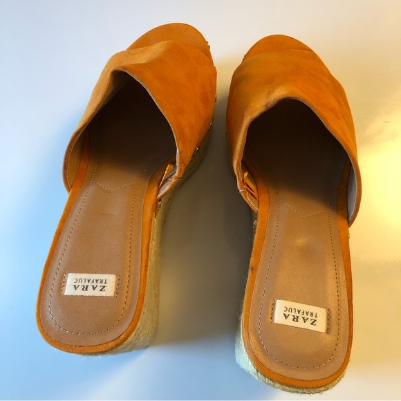 * ZARA Orange Faux Suede Espadrille Wedge Platform Women’s Size 39 Sandals - Picture 5 of 15
